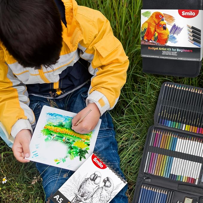 Smilo 76-Piece Art Supplies Sketching Kit with Sketchbook and Travel Case