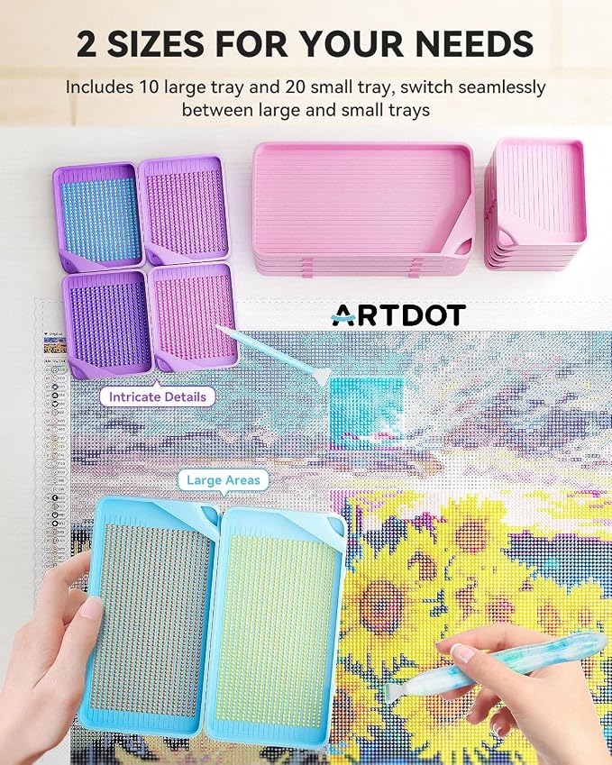ARTDOT 30-Piece Stackable Tray Set Diamond Art Kits for Adults, Interlocking Diamond Painting Accessories and Tools(Blue)