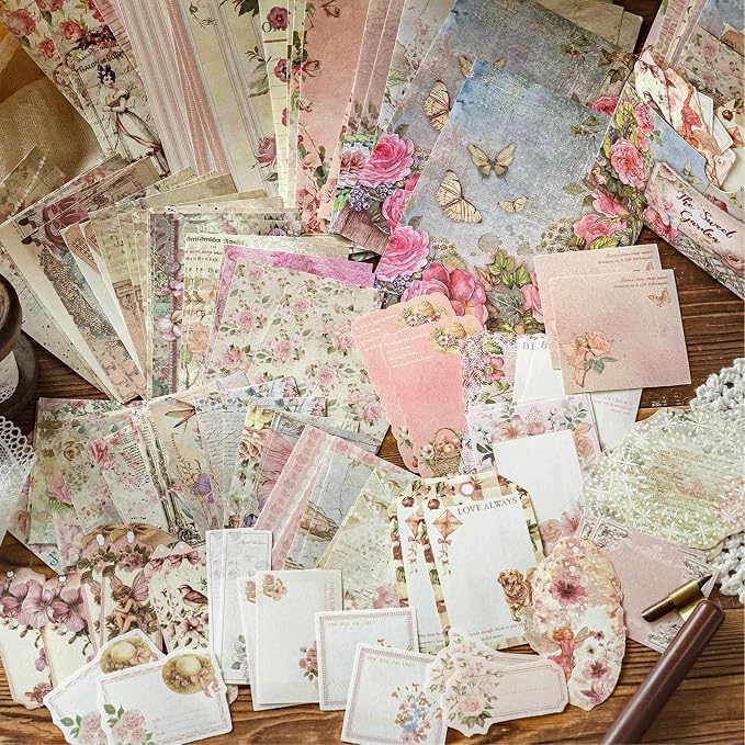 400 Sheets Floral Scrapbook Paper, 4 Packs Junk Journal Scrapbooking Supplies for Journaling, Scrapbooking Embellishments, Planner, Card Making, Collage