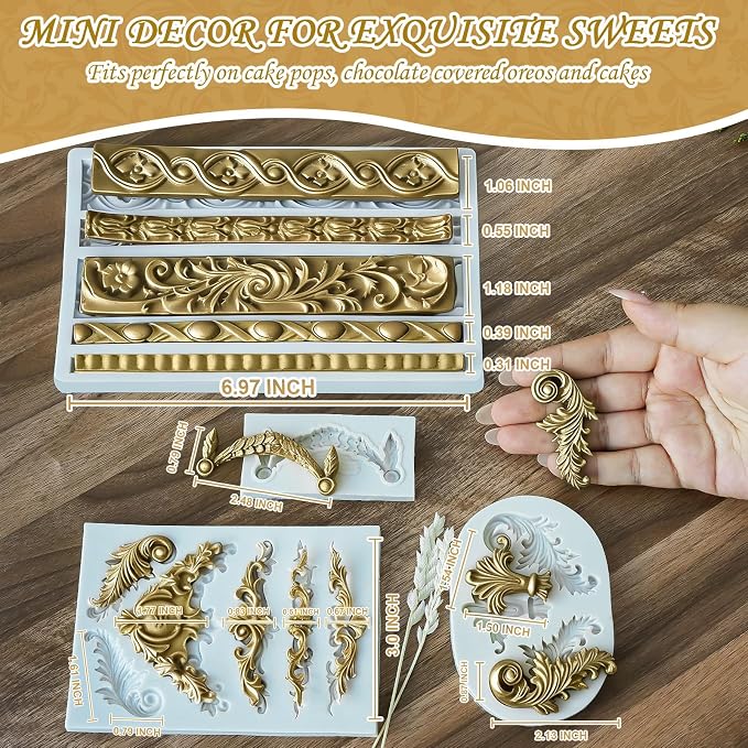 HKNMTT Baroque Style Silicone Molds Curlicues Scroll 3D Border for Clay Fondant Chocolate Sugar Craft Decor, Vintage Wedding Birthday Cake Cupcake Topper Decoration