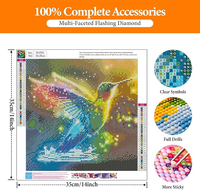 Diamond Art Kits for Adults, Hummingbird DIY Diamond Painting for Beginners | 14x14 Inch, Full Drill Round Dots, Hummingbirds 5D Gem Art Craft Kits, Home Wall Decor, Stress Relief Relaxing Hobby Gift