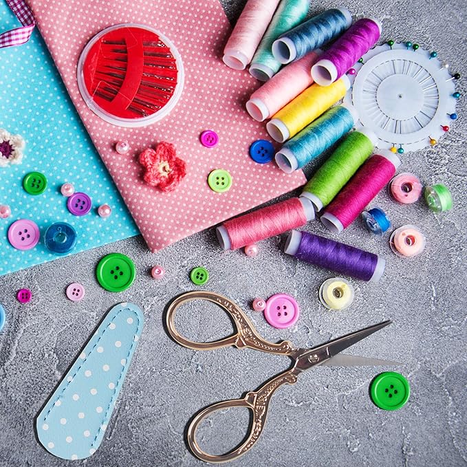 Embroidery Scissors with Leather Cover 3.6 inch Sewing Craft Sharp | Crochet Scissors for Fabric Cutting Paper Crafting Office Sewing Handicrafts Tool Small Sewing Scissors