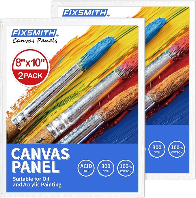 FIXSMITH Canvas Boards for Painting 8x10 Inch, Super Value 2 Pack Paint Canvases, White Blank Canvas Panels, 100% Cotton Primed, Painting Art Supplies