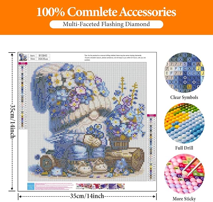Diamond Art Kits for Adults, Gnome DIY 5D Diamond Painting for Beginners | 14x14 Inch, Full Drill Round Dots, Lavender Gnome Gem Art Craft Kits, Home Wall Decor, Stress Relief Relaxing Hobby Gift