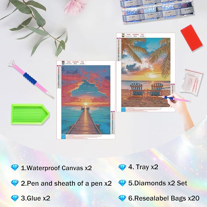 Amaieuin 2 Pack Beach Diamond Art for Adults Beginners 12x16in