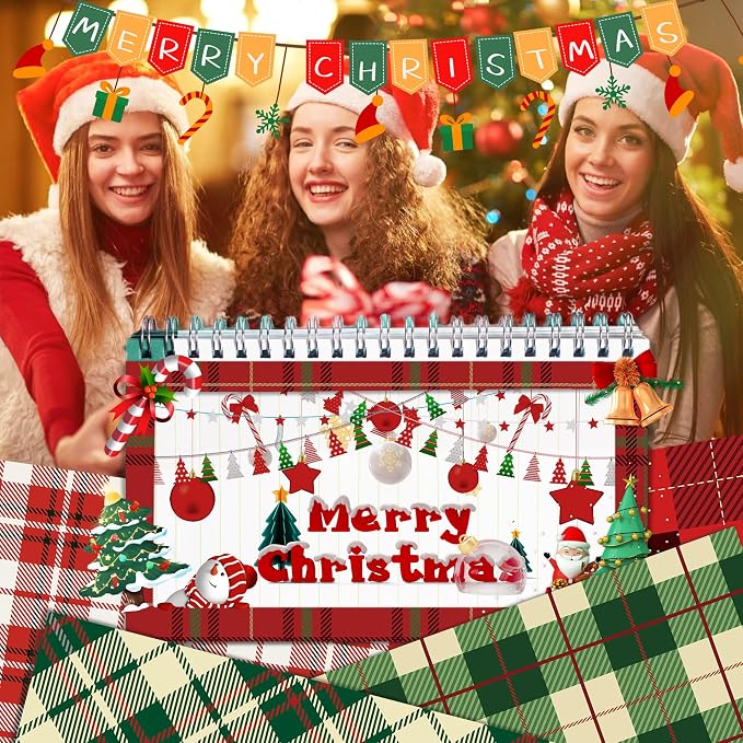 Christmas Scrapbook Paper Merry Christmas Patterned Paper 12×12 , 24 Sheets Double-Sided Red Green Decorative Craft Journaling Papers for Holiday Cardmaking DIY Origami Craft Papers.