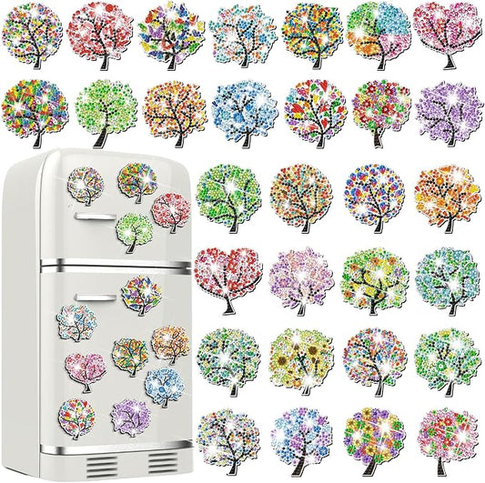 Remuuly 30 Pcs Tree of Life Diamond Painting Magnets Diamond Art Magnets | Diamond Art Kit for Adults, Refrigerator Magnet, 5D Rhinestone Fridge Magnetic Sticker, Diamond Club Gift, Beginner DIY Craft