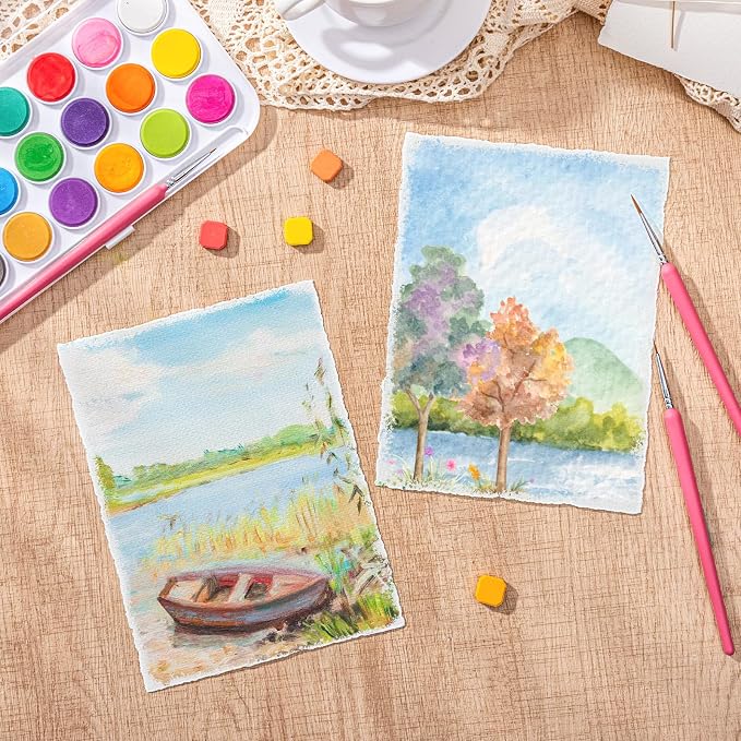 Prudiut Watercolor Paper 6 x 8 in, 50 Sheets, 160 GSM, Deckled Edge