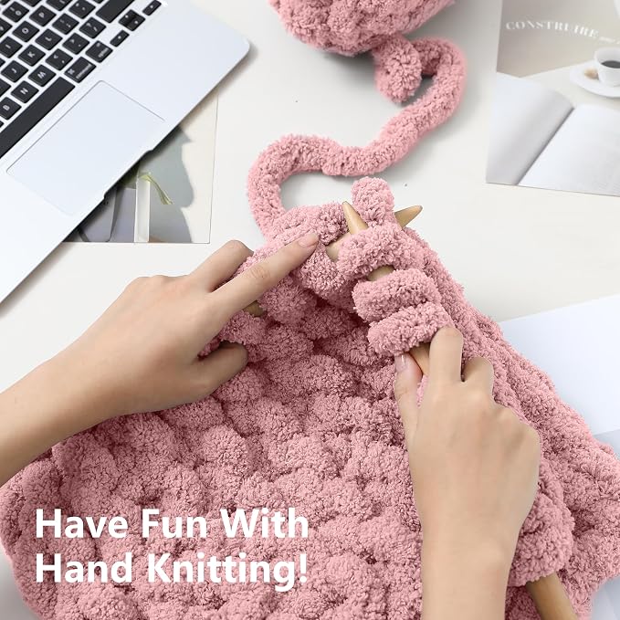 Cozyful Chunky Yarn for Hand Knitting - #10 Chunky Chenille Yarn, Jumbo Big Thick Chunky Yarns for Crocheting, Super Bulky Chunky Knit Blanket Yarns, 8 Skein (22 yds 8 oz Each Skein), Dusty Pink