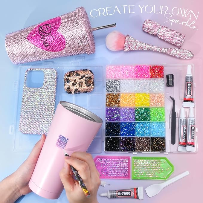 30000 Pcs Resin Jelly Rhinestones Kit, Multicolor 4mm Flatback Rhinestones with 4 Pcs B7000 Jewelry Glue & Tools, All-in-One Bedazzling Kit for DIY Arts & Crafts Gifts