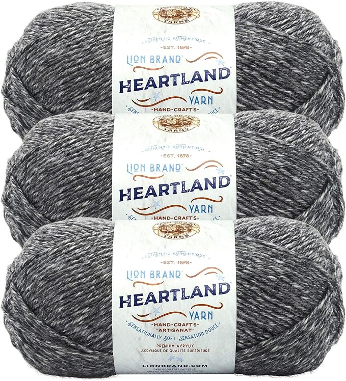 Lion Brand Yarn Heartland Yarn, Worsted-Weight Yarn for Knitting, Crocheting, and Crafting, 3 Pack, Great Smoky Mountains