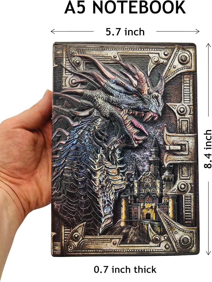 Futhark DND Notebook/Journal - 200 Pages with 3D Colored Dragon Embossed Faux Leather Cover with Pen and Pen Holder - Ideal for Dungeons & Dragons/D&D. Great RPG Accessories Gift for DM & Players