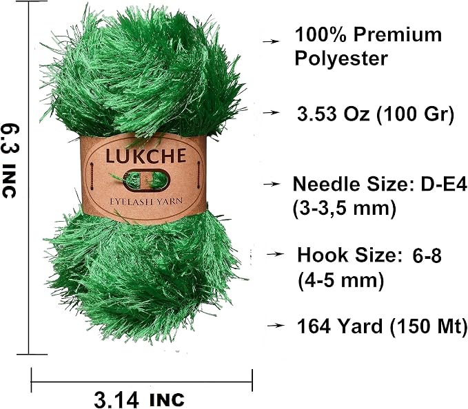 Eyelash Fun Fur Yarn Premium 100% Polyester 164 Yds (150 Mt), 3.53 Oz (100 Gr) Colorful Crochet Yarn Dıy Hand Knitting. (Green, 3 Skein)