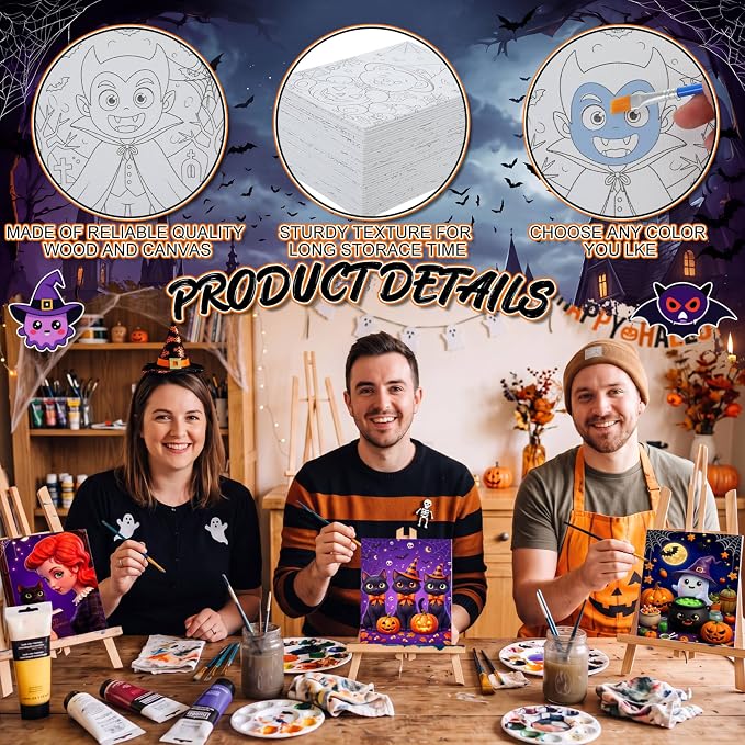 Harloon 36 Pcs Halloween Pre Drawn CanvasH,Cute Halloween