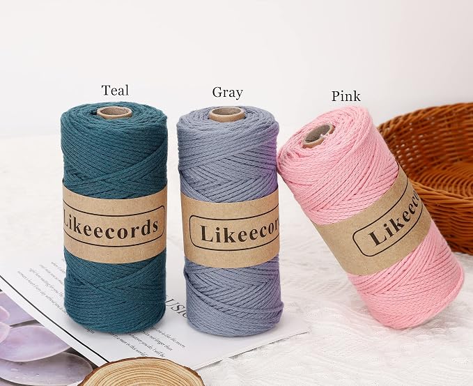 Likeecords 100% Cotton Crochet Yarn for Bag,3 Rolls/Pack 2mm x 510m,Macrame Cord,Chunky Yarn for Crocheting Handbag, Purse,Blankets Crafts Projects (Wine red)