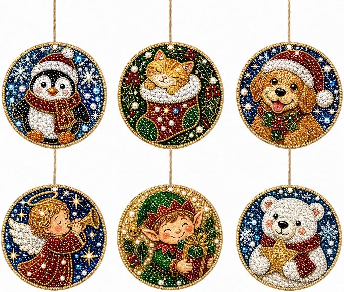 6PCS Christmas Wooden Ornaments DIY Pearl Diamond Painting Kit 02