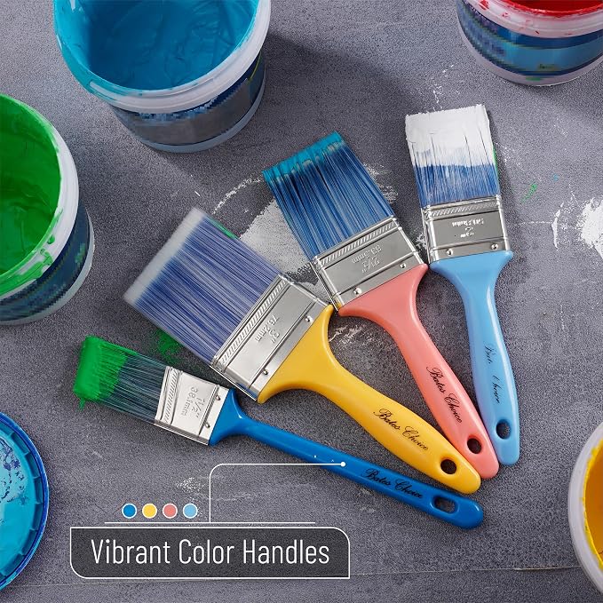 Bates 4 Pack Vibrant Plastic Handle Paint Brushes - Stain & Furniture Brushes for Painting Walls