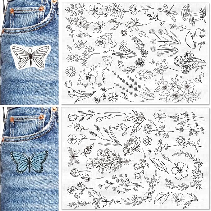 Patemby Embroidery Pattern Water Soluble Embroidery Stabilizers, Stick and Stitch Embroidery Paper Wash Away with Pre-Printed Pattern Designs Stencils Transfers for Hand Sewing Lover Beginner
