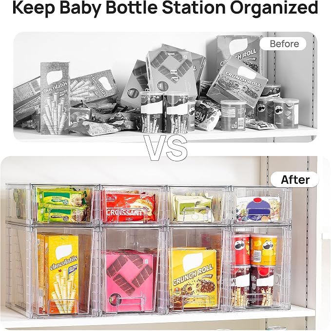 Vtopmart Clear Stackable Storage Drawers, 8 Pack Tall Organizer Set