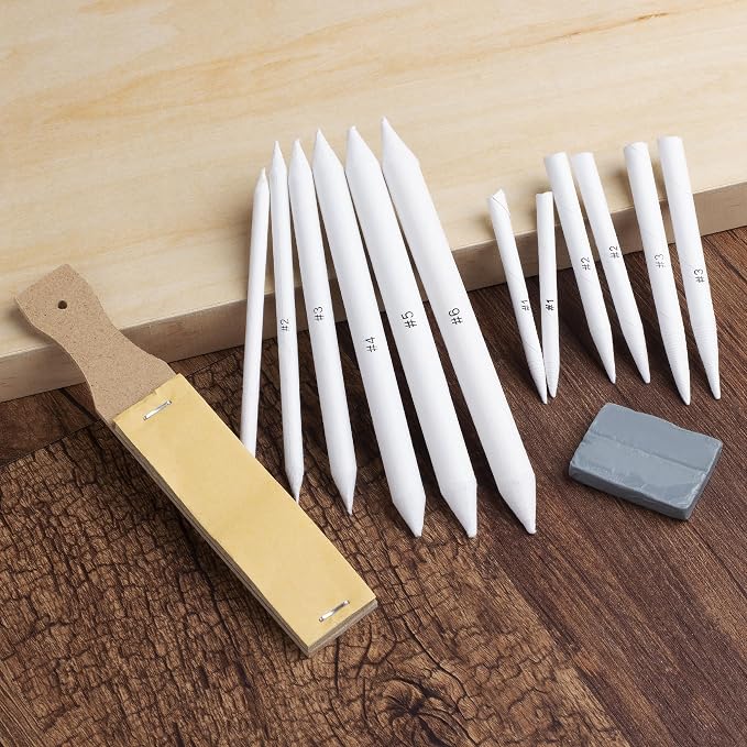 Mr. Pen - 14 Pack of Blending Stumps, Art Eraser, Blending Sticks for Drawing, Shading Pencils for Sketching | Tortillions Paper Art Blenders with Sandpaper Sharpeners & Kneaded Eraser for Beginner Art, Paper Stumps for Shading