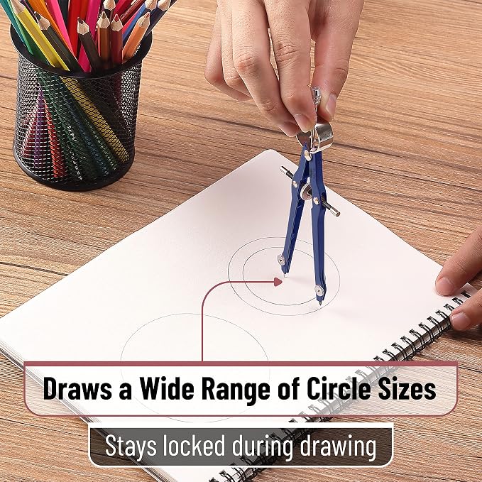 Mr. Pen- Professional Compass for Geometry, Extra Lead | Metal Compass Drawing Tool for Students, Drafting and Engineering, Technical Drawings, Circles and Geometry Projects