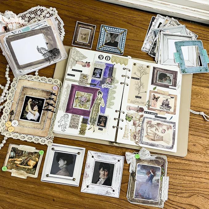 CATaireen Vintage Junk Journal Ephemera Scrapbooking Supplies Translucent Vellum Paper Stickers Card Making Decal Art Aesthetic for Adults (Ephemera Frame)