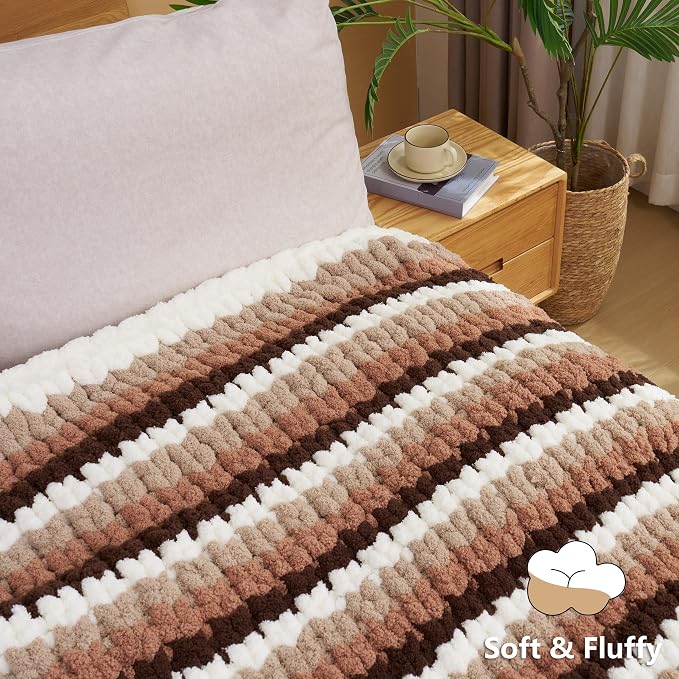 Cozyful Chunky Yarn for Hand Knitting - #10 Chunky Chenille Yarn, Jumbo Big Thick Chunky Yarns for Crocheting, Super Bulky Chunky Knit Blanket Yarns, 8 Skein (22yd, 8oz/Skein), Cream & Khaki