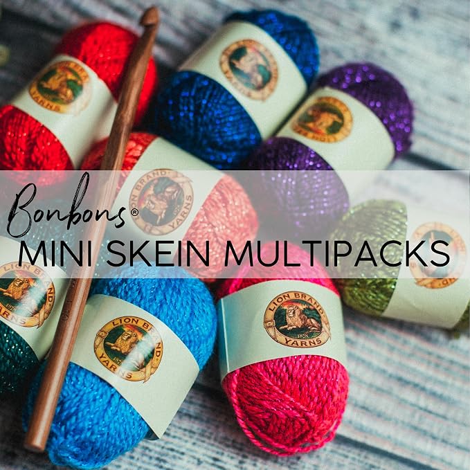 Lion Brand Yarn 601-660 Bonbons Yarn, Celebrate | Small, Colorful, Lightweight Yarn Skein Pack for Colorwork, Embroidery, Friendship Bracelets, DIY Projects