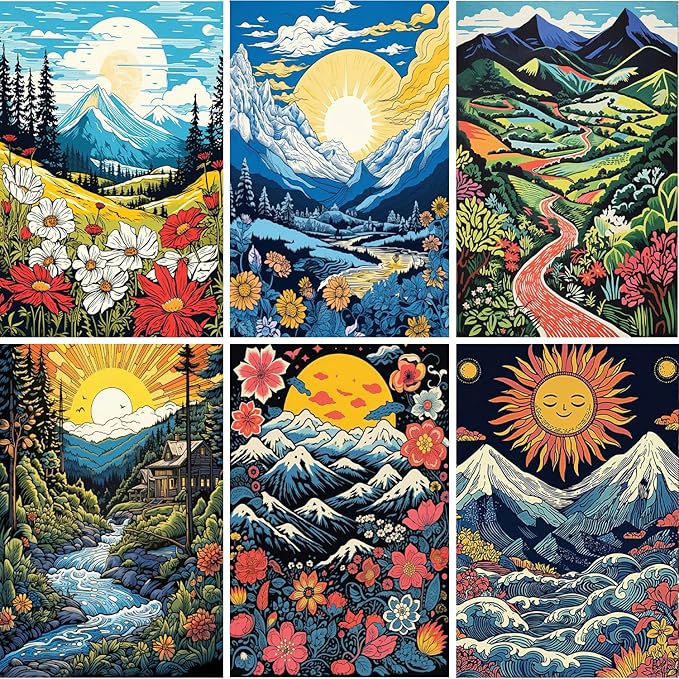 DOZEEZOP 6-Pack Diamond Art Kit for Adults, 5D Diamond Painting 12x16 Inch | Landscape pictures, Full Round Drills, Home Wall & Shelf Decor, Beginner-Friendly DIY Craft, Stress Relief, All-Occasion Gift