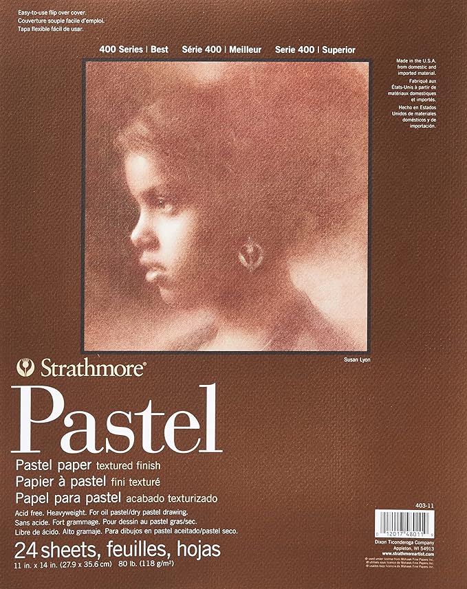 Strathmore 400 Series Tape Bound Pastel Pad, 80 lb. Textured Surface, 11 X 14 inches, Assorted Colors, 24 Sheets (403-11)