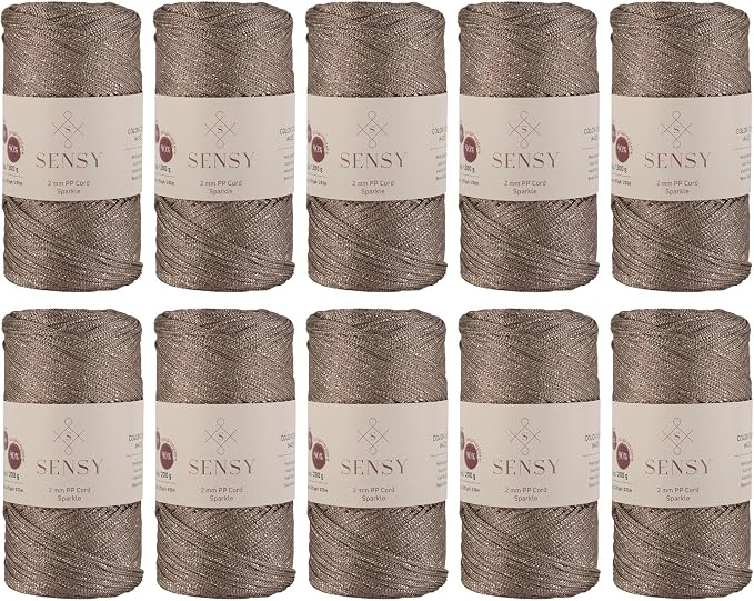 S Sensy 2mm Sparkle-Premium Polypropylene Macrame Cord 10 Pack Mink Sparkle