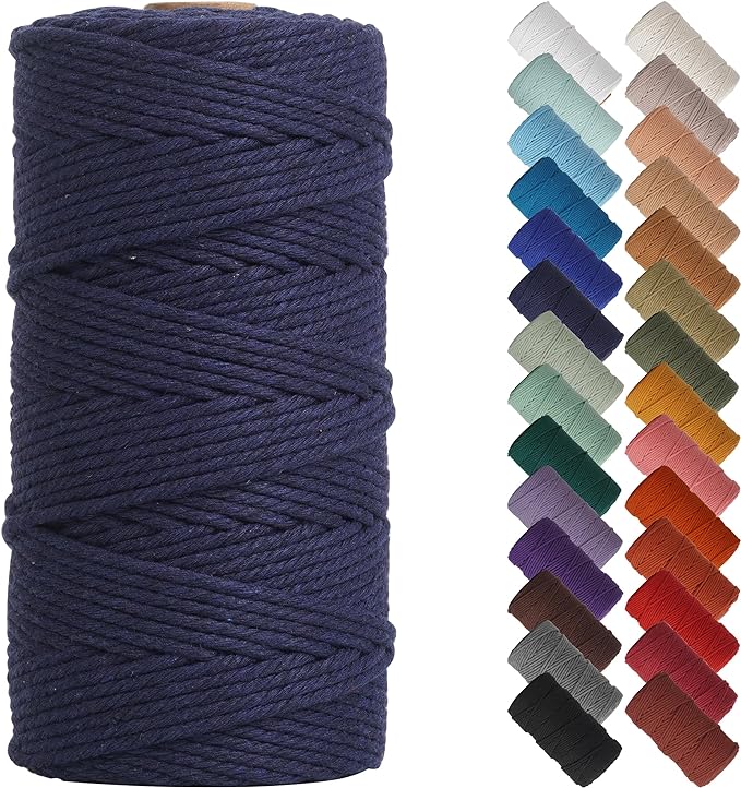 NOANTA Dark Blue Macrame Cord 3mm x 220yards, Cotton Rope Macrame Yarn | Macrame Rope Supplies, 3 Strand Twisted Cotton Yarn String, Cotton Cord for Wall Hanging, Plant Hangers, Crafts, Knitting