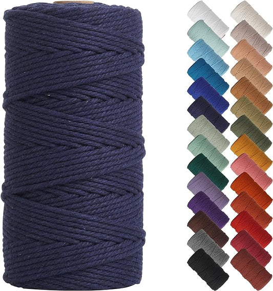 NOANTA Dark Blue Macrame Cord 3mm x 220yards, Cotton Rope Macrame Yarn | Macrame Rope Supplies, 3 Strand Twisted Cotton Yarn String, Cotton Cord for Wall Hanging, Plant Hangers, Crafts, Knitting