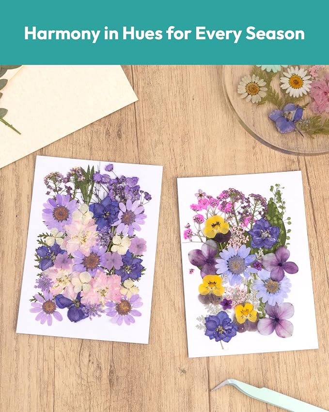 Dried Flowers, Resiners 58Pcs Pressed Flowers for Craft Purple Real Natural Dried Flowers Dry Leaves Kit for DIY Making Crafts Resin Soap Candle Scrapbook Supplies Card Making Jewelry