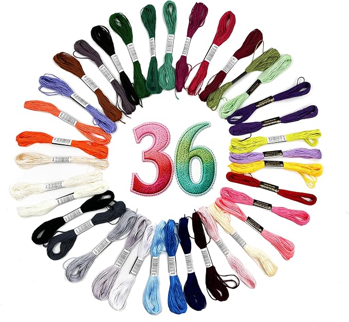 36 Colors Embroidery Thread Set with DMC Codes - Premium Cotton Sewing Floss for Cross Stitch, 8m per Skein, Ideal for Variety of Needlecraft Projects