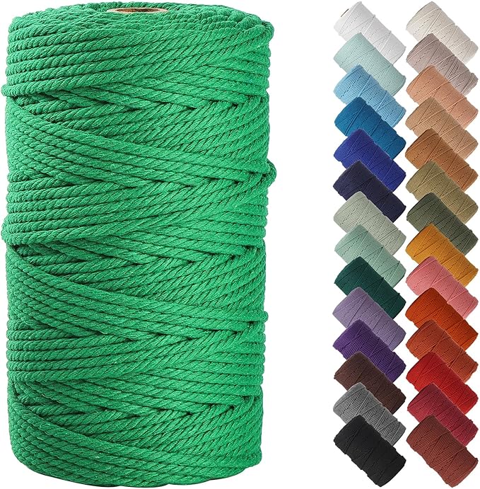 NOANTA Emerald Macrame Cord 4mm x 109yards, Cotton Rope Macrame Yarn | Macrame Rope Supplies, 3 Strand Twisted Cotton Yarn String, Cotton Cord for Wall Hanging, Plant Hangers, Crafts, Knitting