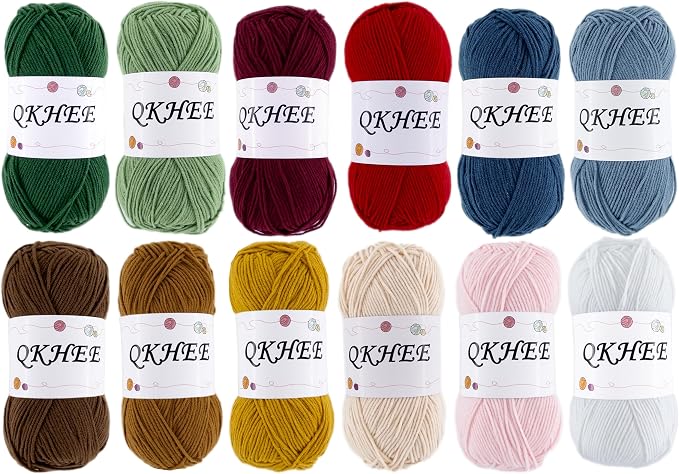 Yarn for Crocheting and Knitting 12 * 1.76 Oz (50G) /195yd,Fine/Fingering Weight (1),Cotton 60% Acrylic40%,Soft Yarn kit for Making Granny Squares and amigurumi (Christmas Color)
