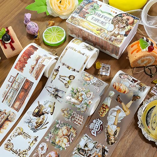 Snycler Pre-Cut PET Washi Tapes- 4 Rolls Oatmeal Rhyme