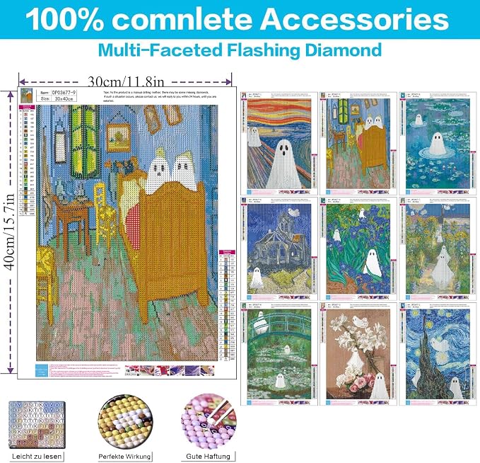 9 Pack Ghost Diamond Art Kits for Adults Cute Diamond Painting Kit Beginner