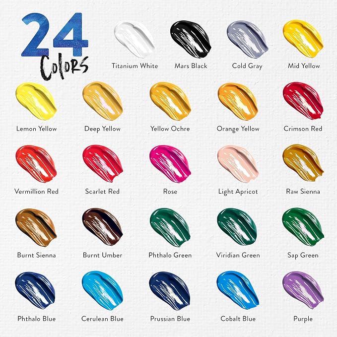 Chalkola 40 Acrylic Paint Set for Adults with 24 Acrylic Paints kit (22ml), 10 Painting Brushes, 5 Canvas for Painting (8x10) & 1 Palette | 10 Painting Brushes, 5 Canvas for Painting (8x10) & 1 Palette - Art Paint Supplies Set for Kids, Beginners, Arti...