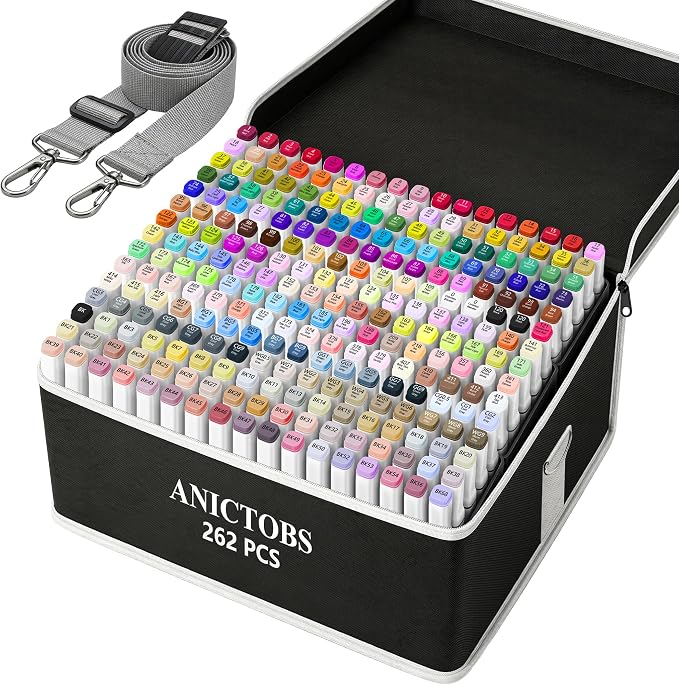 Alcohol Markers 262 Colors with Base Support, Drawing Art Markers Perfect for Students Kids and Adults Comics Sketching Illustration Artistic Creation Gift