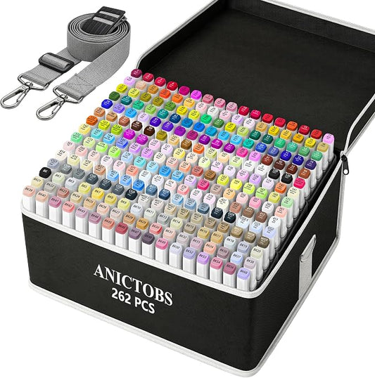 Alcohol Markers 262 Colors with Base Support, Drawing Art Markers Perfect for Students Kids and Adults Comics Sketching Illustration Artistic Creation Gift
