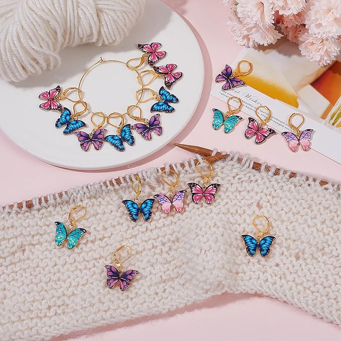 SUNNYCLUE 1 Box 20Pcs Stitch Markers Crochet Stitch Marker Butterfly Enamel Cute Charms Removable Leverback Clasp Charm Locking Metal Knitting Markers for Weaving Sewing Knit Quilting DIY Zipper Pull