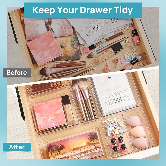 Vtopmart 44 PCS Clear Plastic Drawer Organizers Set, Vanity Organizer Trays