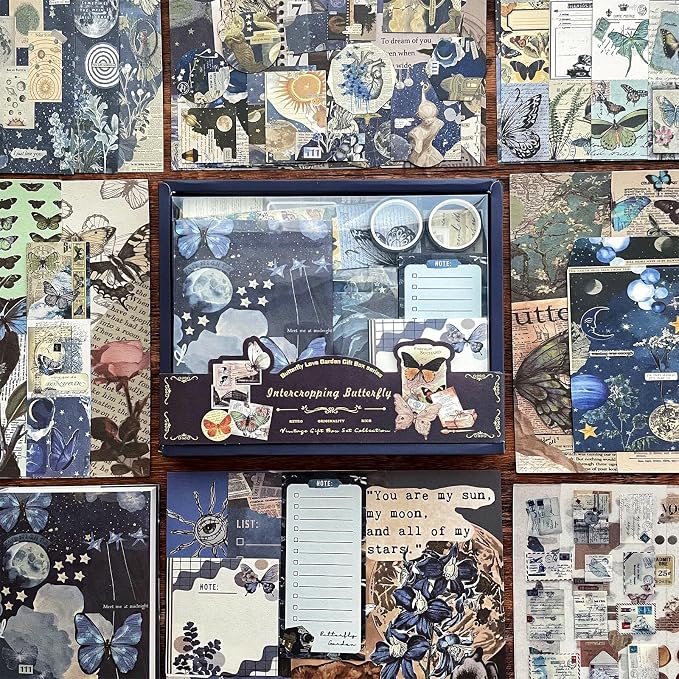 BoomTeck Vintage Aesthetic Scrapbooking Supplies, Bullet Junk Journal Kits with Scrapbook Paper, Washi Stickers, A6 Grid Notebook - DIY Craft Journaling Gift for Teen Girl Adult (Butterfly Garden)