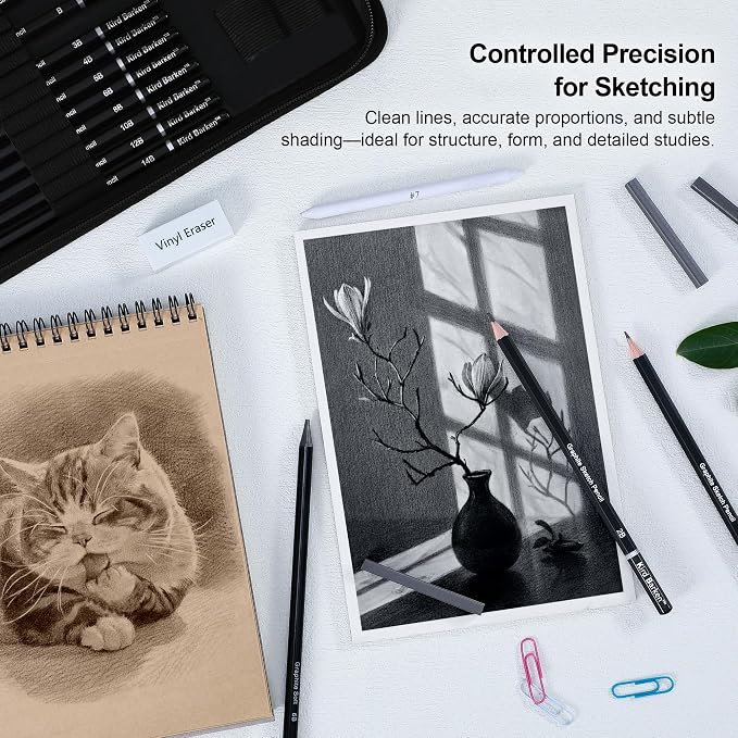 Kird Barken 112 PCS Professional Drawing Set Sketch Kit with 3-Color Sketchbook, Graphite & Charcoal Pencils,Sketching Supplies for Shading & Blending – Ideal for Artists, Adults, Teens & Beginners