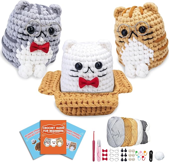 MASPODER Crochet Kit for Beginners Adults Complete Starter Cats Pattern