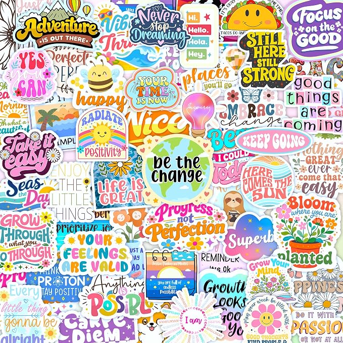 300PCS Affirmation Stickers by Puraesla - Holographic Motivational Sticker Pack, Positive Journal Encouraging Shiny Quotes for Kids, Teachers, Classroom, Waterproof Scrapbook Supplies
