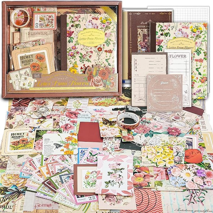 Scrapbooking Supplies Kit, A6 Grid Notebook, Vintage Junk Journaling Kit