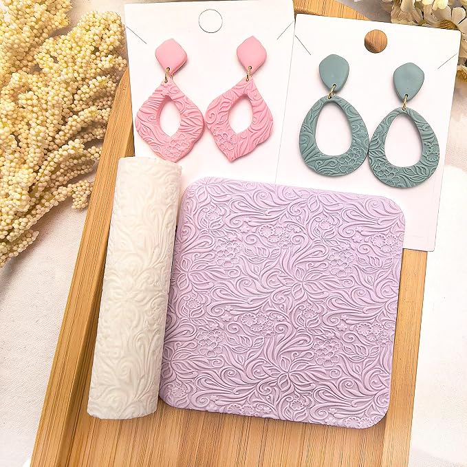 Polymer Clay Texture Roller Work with Polymer Clay Cutters for DIY Earrings Jewelry Making Craft Supplies (French Flower Pattern)